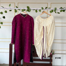 Load image into Gallery viewer, BT2390 Royal Purple Father-Son Sherwani with Cream Dhoti – Premium Family Twinning Outfit for Weddings & Festive Celebrations