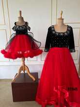 Load image into Gallery viewer, BT1945 Glamorous Red and Black Mom-Baby Dress Set