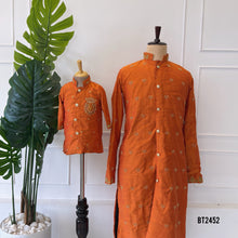 Load image into Gallery viewer, BT2452 Designer Baby Boy Rust Orange Kurta with Hand Embroidered Royal Crest