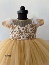 Load image into Gallery viewer, BT1759 Golden Elegance Embroidered Baby Party Dress - Regal Gold Collection"