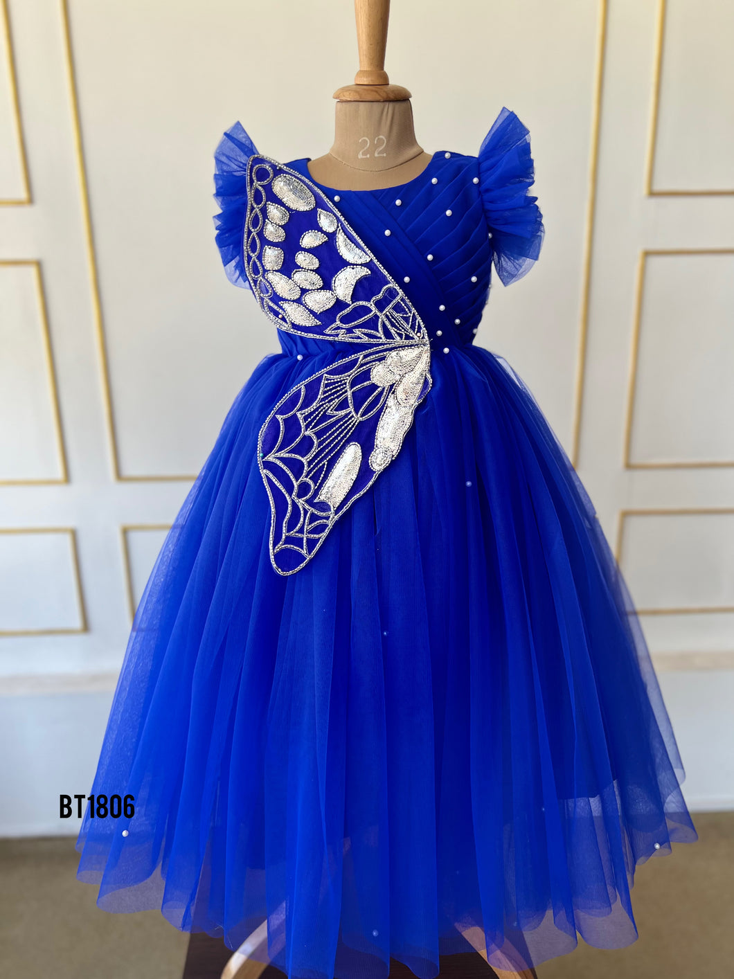 BT1806 Sapphire Flutter: Enchanting Blue Butterfly Princess Gown