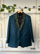 Load image into Gallery viewer, BT2053 Teal Jacquard Blazer for Dad – Elevate Your Style with Artistic Flair 💎