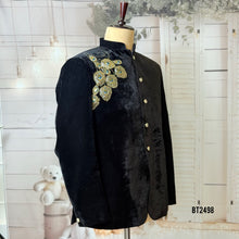 Load image into Gallery viewer, BT2498 Black Velvet Peacock Embroidered Dad Blazer | Royal Luxury Party & Wedding Outfit