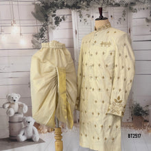 Load image into Gallery viewer, BT2517 Premium Father Son Sherwani Combo – Ivory & Olive Gold