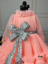 Load image into Gallery viewer, BT1497 Peach Shimmer Cascade Dress - Elegance in Whirls!
