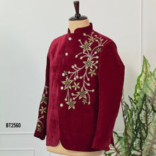 Load image into Gallery viewer, BT2560 Maroon Velvet Floral Embroidered Sherwani – Dad Edition
