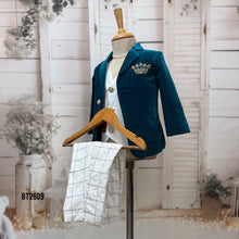 Load image into Gallery viewer, BT2609 - Royal Teal Velvet Blazer & Waistcoat Set with Custom Theme Embroidery