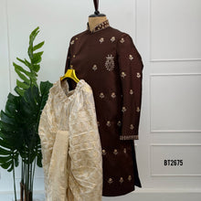 Load image into Gallery viewer, BT2675 Royal Chocolate Brown Embroidered Indo Western Sherwani for Dad Son