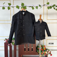 Load image into Gallery viewer, BT2366 Dad & Son Black Embroidered Combo – Matching Party Wear Set for Boys & Men