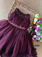 Load image into Gallery viewer, BT1507 Regal Plum Blossom Dress - Elegance for Your Little Star
