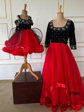 Load image into Gallery viewer, BT1945 Glamorous Red and Black Mom-Baby Dress Set