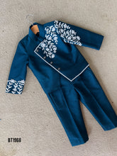 Load image into Gallery viewer, BT1968 🌿 Teal Floral Embroidered Party Wear Jacket Set for Little Boys 🌟