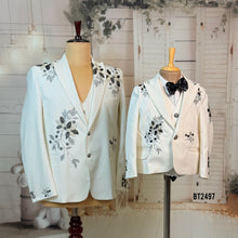 Load image into Gallery viewer, BT2497 White Embroidered Dad-Son Combo Blazer Set | Royal Family Party Wear Outfit