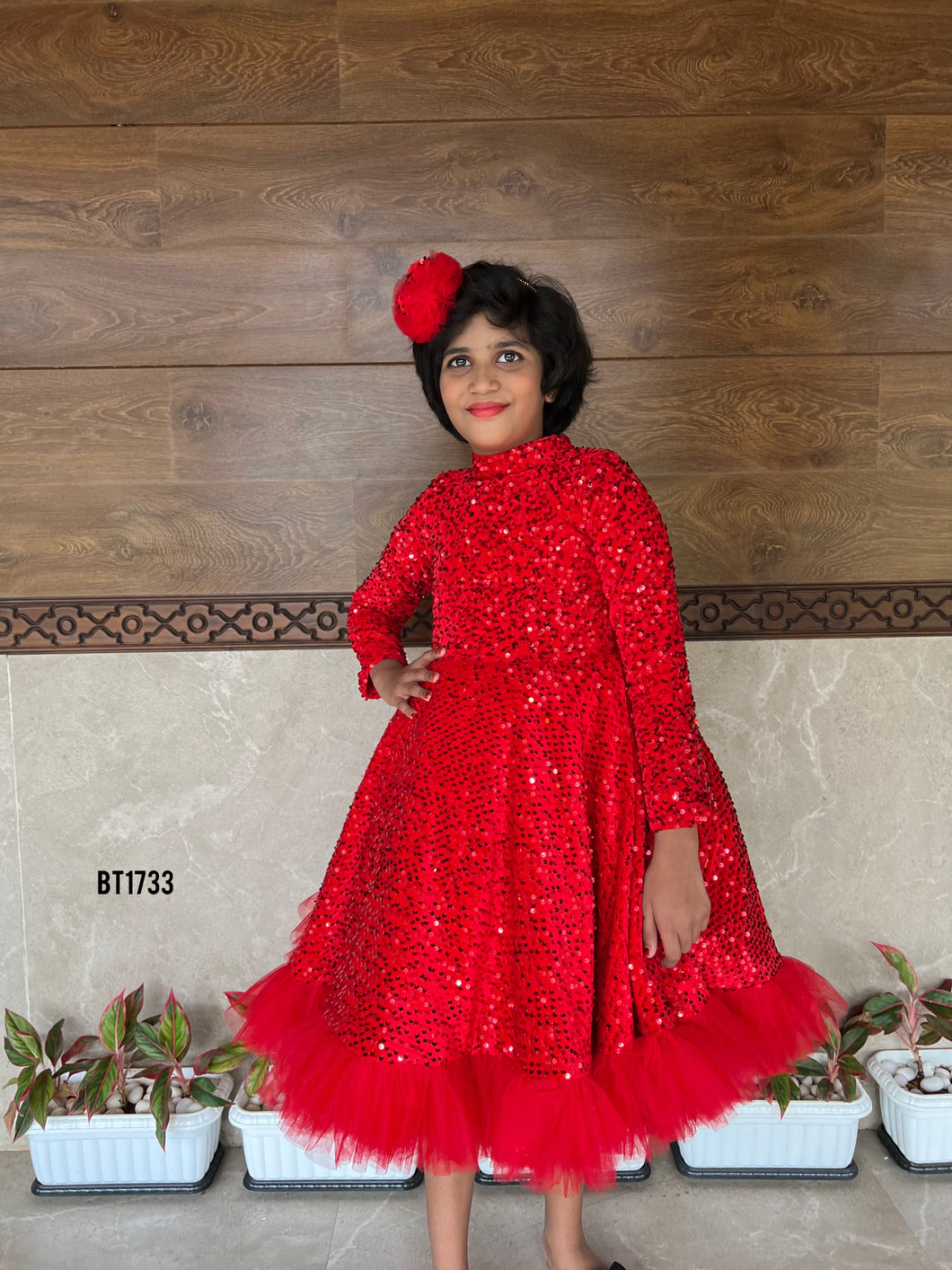 BT1733 Ruby Sparkle: Festive Sequin Dress
