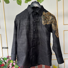 Load image into Gallery viewer, BT2405 Black Men’s Designer Shirt with Golden Panther Embroidery – Premium Party & Wedding Wear