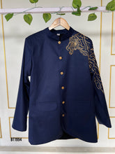 Load image into Gallery viewer, BT1994 Bold Navy Embroidered Blazer for Dad – Unleash Your Inner Beast 🐯✨