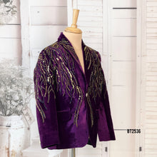 Load image into Gallery viewer, BT2536 Luxury Velvet Party Wear Blazer for Boys | Deep Purple Sequins Embellished Jacket | Premium Birthday & Event Outfit