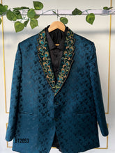 Load image into Gallery viewer, BT2053 Teal Jacquard Blazer for Dad – Elevate Your Style with Artistic Flair 💎