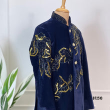 Load image into Gallery viewer, BT2510 Royal Navy Blue Velvet Father Son Sherwani Combo