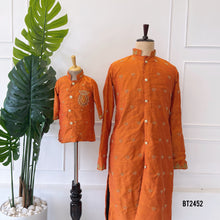 Load image into Gallery viewer, BT2452 Dad and Son Matching Rust Orange Kurta Set with Hand Embroidery