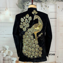 Load image into Gallery viewer, BT2498 Black Velvet Peacock Embroidered Dad Blazer | Royal Luxury Party & Wedding Outfit