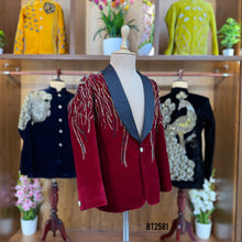 Load image into Gallery viewer, BT2581 Velvet Baby Boy Party Wear Blazer – Ruby Red Royal Edition