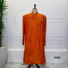 Load image into Gallery viewer, BT2567 Premium Orange Embroidered Dad–Son Kurta Combo