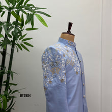 Load image into Gallery viewer, BT2684 Powder Blue Floral Embroidered Indo Western Sherwani for Dad
