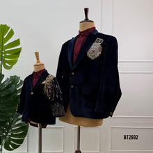 Load image into Gallery viewer, BT2692 Royal Dad & Son Lion Crest Velvet Blazer Combo