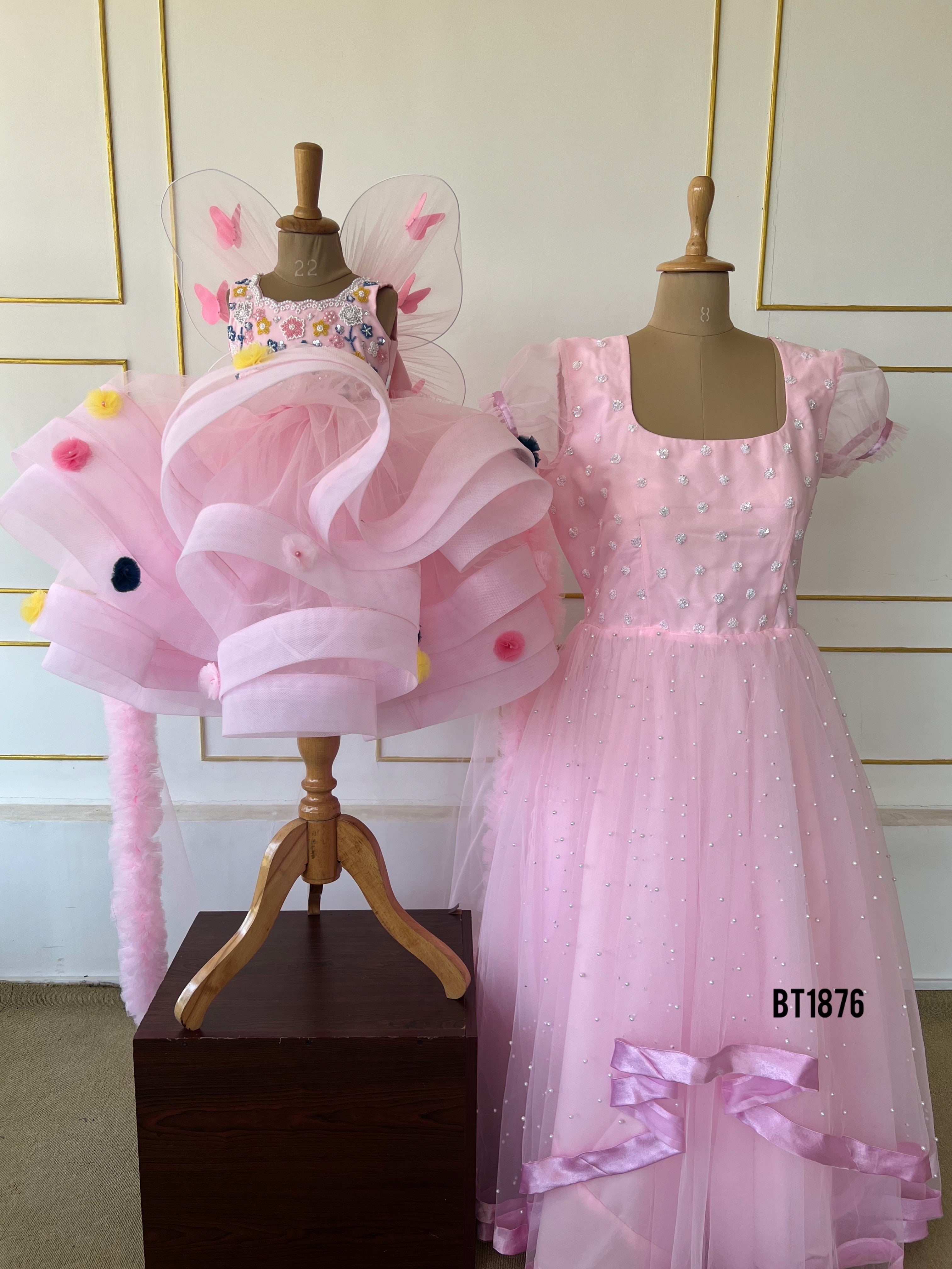 BT1876  Pink Flutter Butterfly Gown For Combo