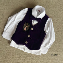 Load image into Gallery viewer, BT2260 🎩🦉 Dapper Owl Charm – Classic Velvet Suit for Little Gentlemen ✨