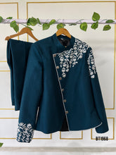 Load image into Gallery viewer, BT1968 Teal Green Regal Embroidered Jacket Set for Dad – Elegance in Every Stitch 💚✨