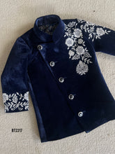 Load image into Gallery viewer, BT2217 Navy Velvet Boys Embroidered Jodhpuri – Luxury Party Wear Collection Jacket with Silver Floral Elegance 🌸✨