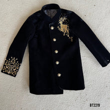 Load image into Gallery viewer, BT2219 Black Velvet Baby Boy Party Wear Jacket with Golden Deer Embroidery 🦌✨