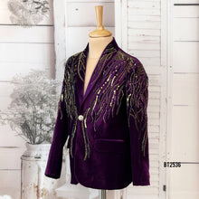 Load image into Gallery viewer, BT2536 Luxury Velvet Party Wear Blazer for Boys | Deep Purple Sequins Embellished Jacket | Premium Birthday & Event Outfit