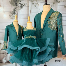 Load image into Gallery viewer, BT2503 Emerald Green Family Combo Outfit | Dad, Mom & Baby Matching Party Wear Set