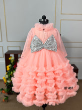 Load image into Gallery viewer, BT1497 Peach Shimmer Cascade Dress - Elegance in Whirls!
