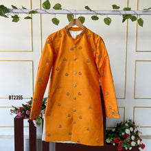 Load image into Gallery viewer, BT2355 Father-Son Twinning Orange Kurta with Purple Pajama Set – Festive Family Outfit