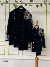 Load image into Gallery viewer, BT2091 Midnight Elegance Navy Velvet Set for Dad and Son – Embody Sophistication 🌙