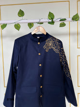 Load image into Gallery viewer, BT1994 Bold Navy Embroidered Blazer for Dad – Unleash Your Inner Beast 🐯✨