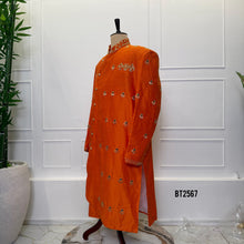 Load image into Gallery viewer, BT2567 Premium Orange Embroidered Dad–Son Kurta Combo