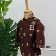 Load image into Gallery viewer, BT2675 Royal Chocolate Brown Embroidered Indo Western Sherwani for Dad Son