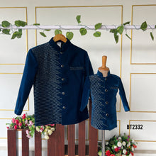 Load image into Gallery viewer, BT2332✨ Midnight Royalty – Blue Velvet Sherwani for Boys ✨
