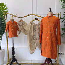 Load image into Gallery viewer, BT2452 Designer Baby Boy Rust Orange Kurta with Hand Embroidered Royal Crest
