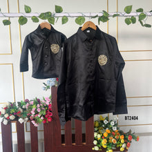 Load image into Gallery viewer, BT2404 Black Father-Son Matching Shirts with Golden Lion Embroidery – Premium Twinning Outfit for Weddings & Parties