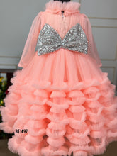 Load image into Gallery viewer, BT1497 Peach Shimmer Cascade Dress - Elegance in Whirls!