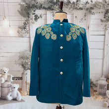Load image into Gallery viewer, BT2599 - Men’s Royal Teal Velvet Peacock Embroidered Jodhpuri