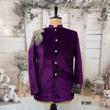 Load image into Gallery viewer, BT2601 - Men’s Royal Purple Velvet Asymmetrical Hand-Embroidered Jodhpuri