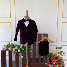 Load image into Gallery viewer, BT2275 Royal Wine Velvet Suit – A Classy Statement for Your Little Gentleman! 🍷✨