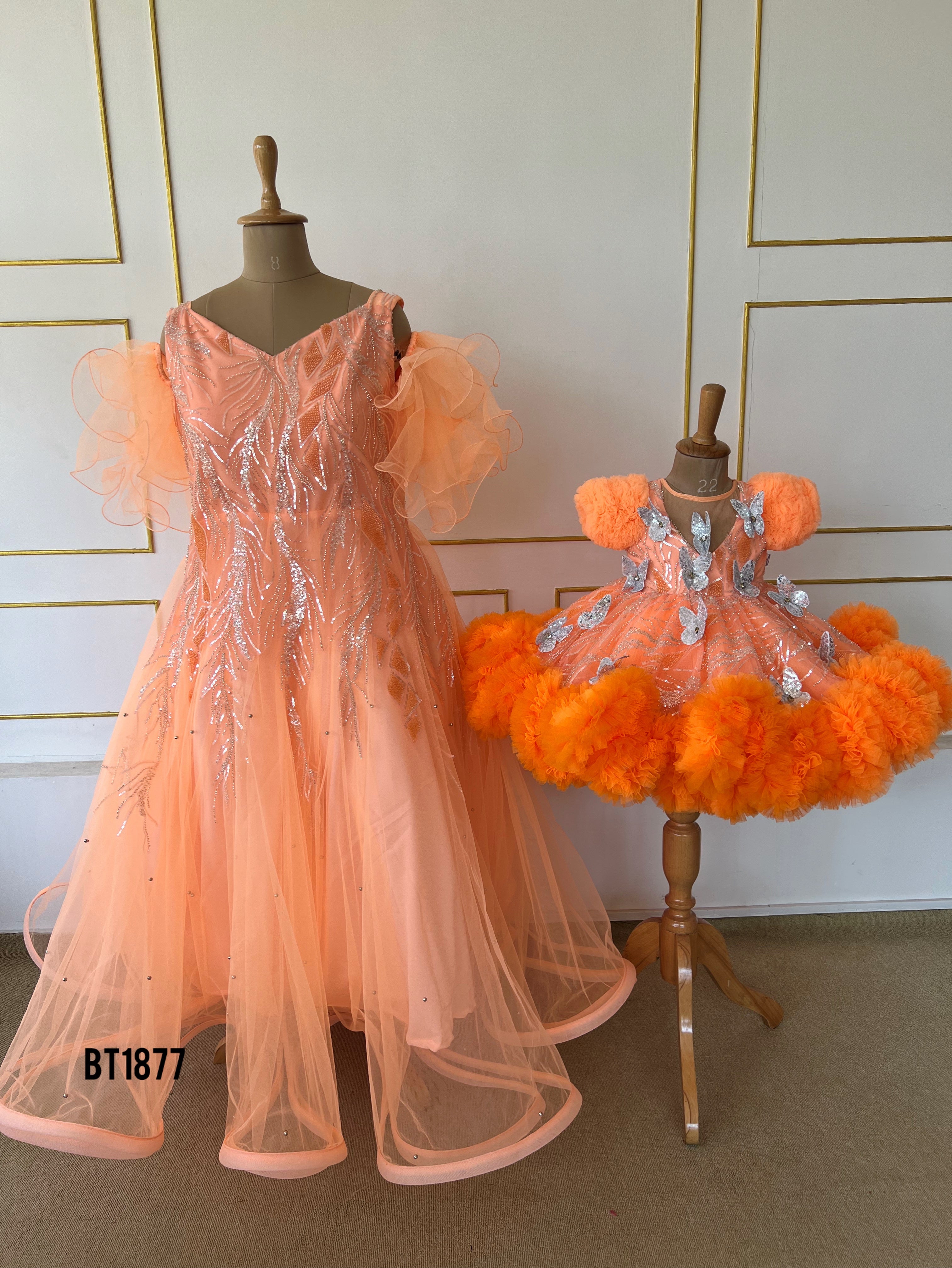 BT1877 Sunset Charm - Fluffy Orange Party Dress